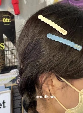 韩国代购 章若楠同款蓝色金标饼干波浪发夹糖果色刘海侧边夹发夹