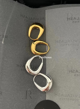 韩国代购 out of lable同款 925通体银简约椭圆素圈耳环