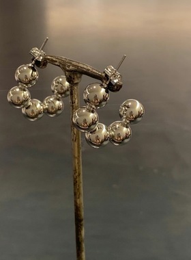 韩国东大门代购 verso/eter设计款时髦气质金属银色球球耳环耳饰