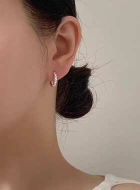 韩国纯银百搭麻花素圈耳环