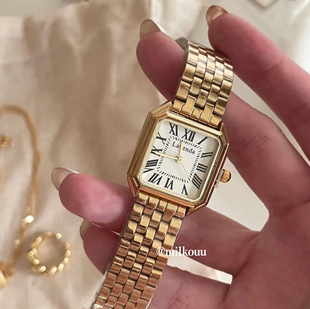 韩国代购 lavenda小众精致复古方形不锈钢带链条手表日常通勤百搭