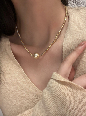 正圆强光珍珠切花闪耀项链女