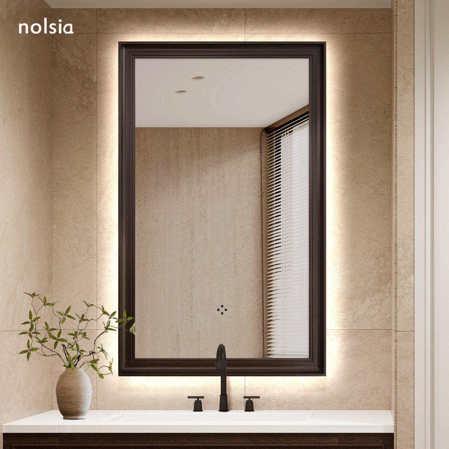 中古风长方形发光浴室镜带灯壁挂卫生间洗浴镜子高级感防雾智能镜