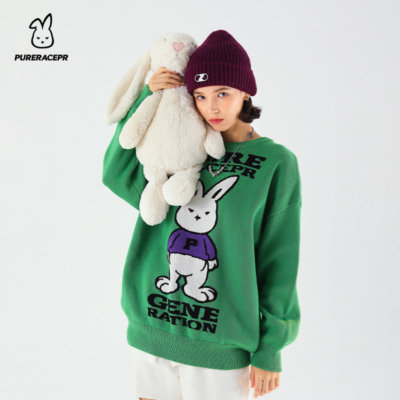 【现货】purerace pr 秋冬款兔子套头毛衣潮牌宽松圆领休闲外穿