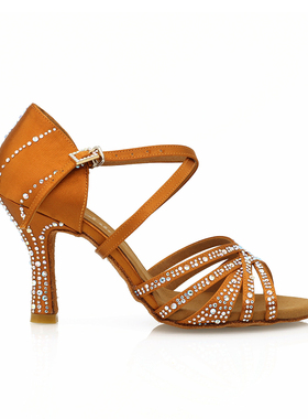 Suphini新款时尚镶钻女高跟软底跳舞鞋恰恰伦巴桑巴牛仔拉丁舞鞋