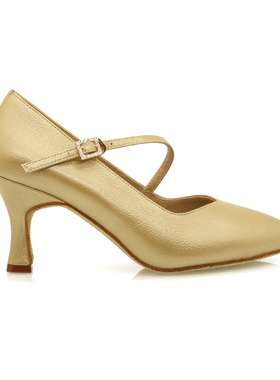 Suphini专业舒适摩登舞鞋成人室内中低跟国标金色牛皮软底舞蹈鞋