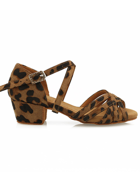 Suphini2024新款专业时尚豹纹方跟少儿舞蹈鞋儿童女练习拉丁舞鞋