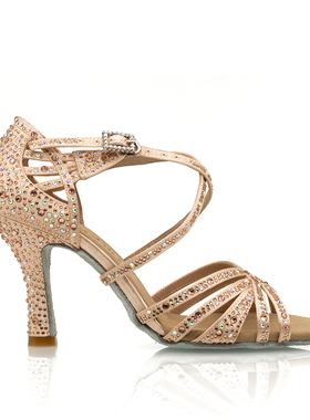 Suphini时尚百搭专业中高跟拉丁舞鞋女士软底缎面舞蹈鞋交谊舞鞋