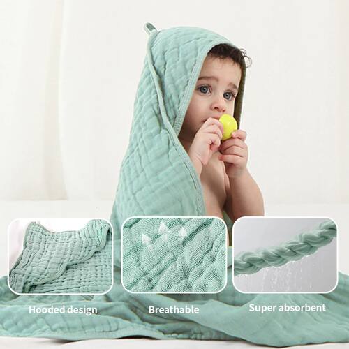 1Pc 100% Cotton Baby Hooded Bath Towel Gauze Soft Newborn Ba
