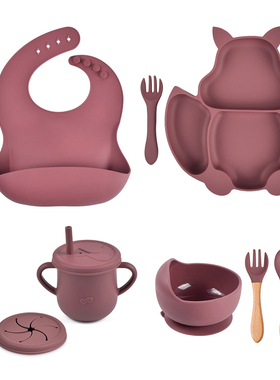 4/6/8 PCS Baby Soft Silicone Sucker Bowl Plate Cup Bibs Spoo