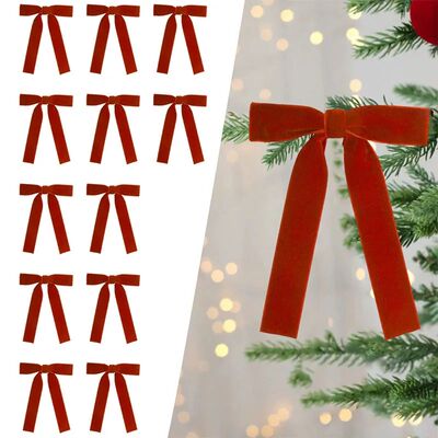12PCS Velvet Bows Vintage DIY Christmas Tree Decoration Ribb
