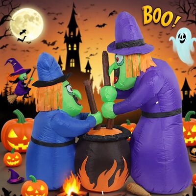 5Ft Halloween Inflatable Two Witches and Cauldron Decoration