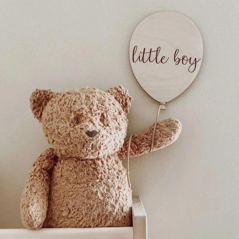 Baby Wooden Balloon Milestone Newborn Birth 1-12 Month Card