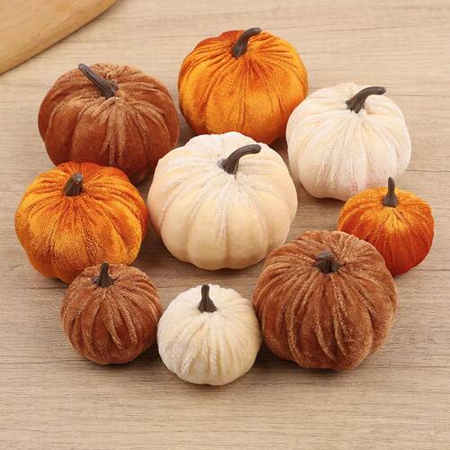 9pcs Velvet Artificial Pumpk 3 Size Mixed for Halloween Part