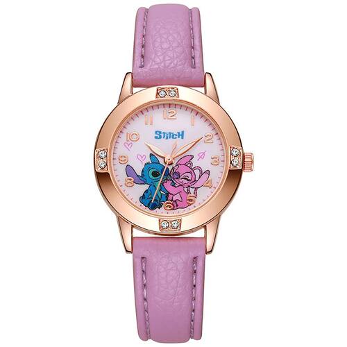 Cartoon Pattern Stitch Girls Watches for Kids Leather Strap