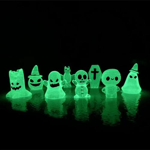 8pcs Luminous Action Figures Glow in Dark Mini Coffin Pumpki
