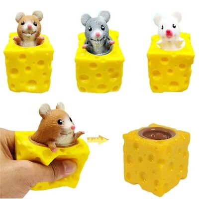 Pop Up Funny Mouse And Cheese Block Squeeze Anti Stress Toy