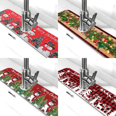 Christmas Kitchen Absorbent Mat Sink Faucet Mats Merry Chris