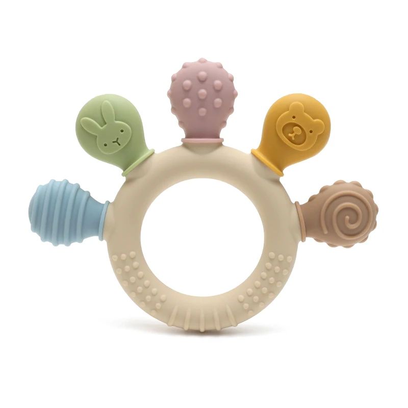 New hand multicolor Silicone Baby Ring Teether Anxiety Teeth