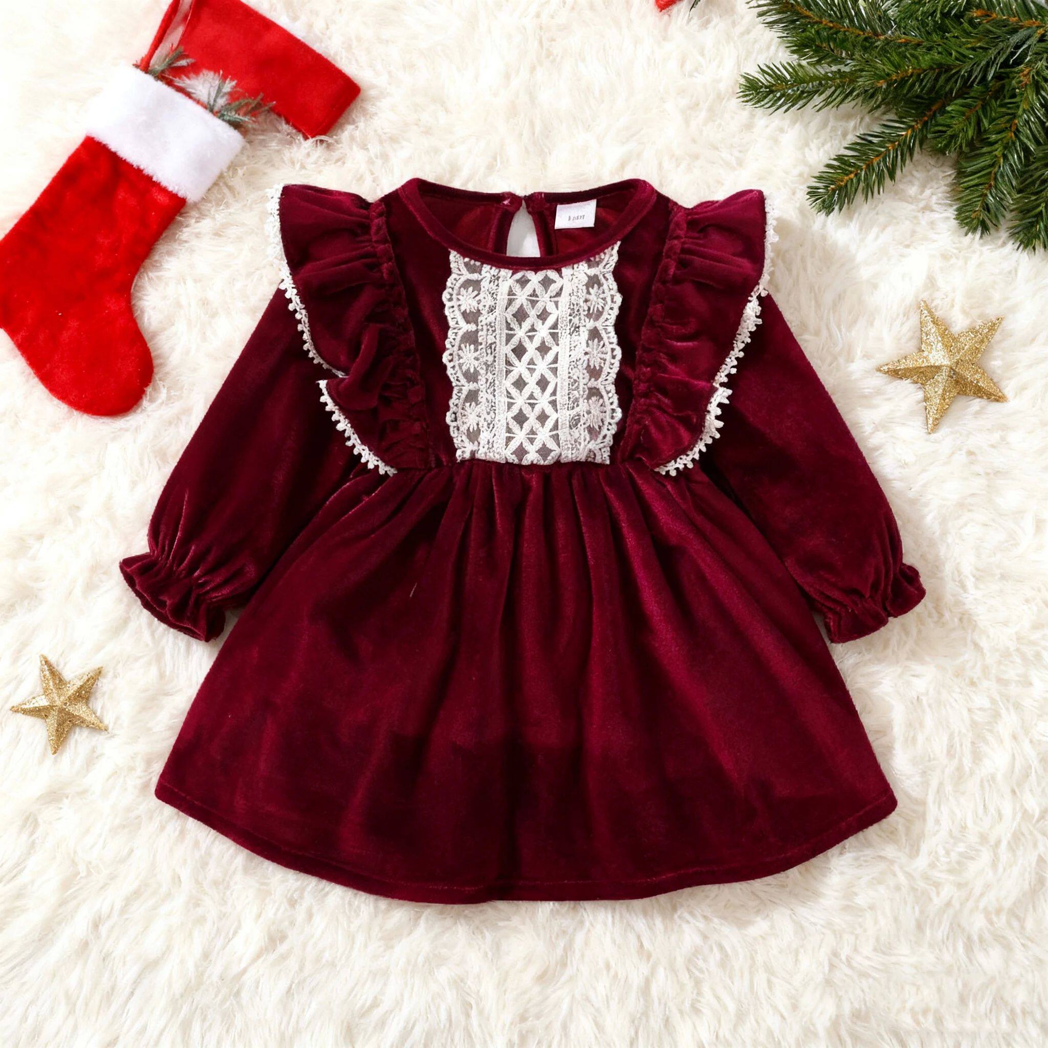 Christmas Party Skirt Baby Girl Long Sleeve Ruffle Satin Fin