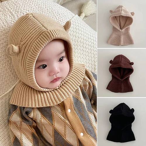 Winter Knit Balaclava Hat for Baby Cute Cartoon One Piece Sc