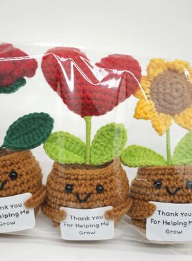 Crochet Flowers Artificial Tulip Potted Finished Hand Woven