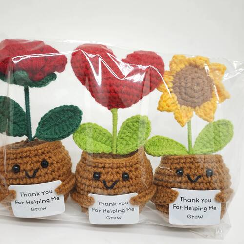 Crochet Flowers Artificial Tulip Potted Finished Hand Woven