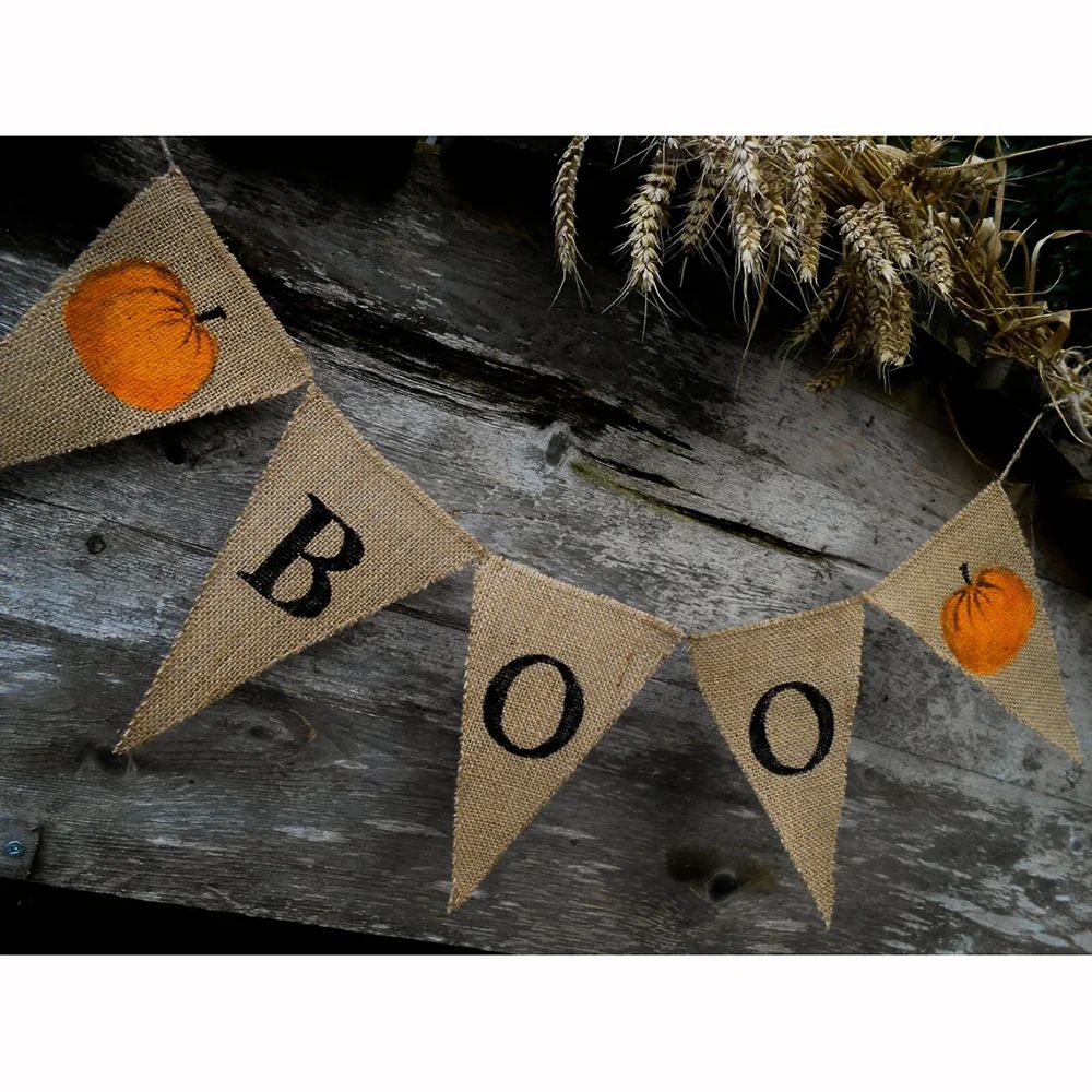 1Set BOO Halloween Pumpkin Burlap Banner Decor Supplies Home