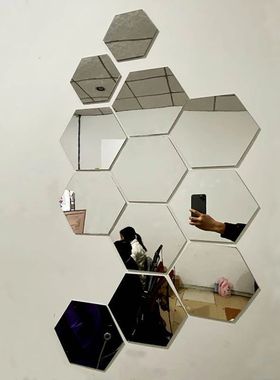 Hexagon 3D Mirror Wall Sticker Multiple Sizes DIY TV Backgro