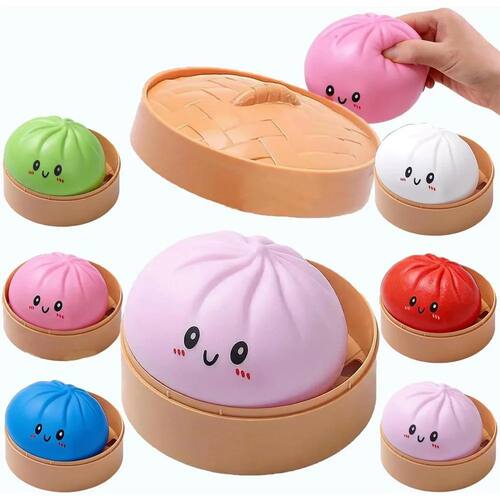 Large Dumpling Stress Ball with Steamer Colorful Squishy Bun