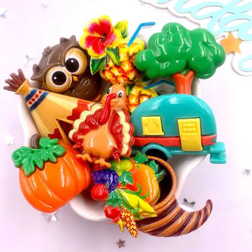 9Pcs Resin Colorful Car Turkeys  Grass House Pumpkin Fruit D