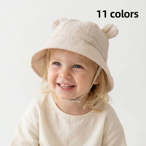 Summer Baby Solid Color Gauze Basin Hat New Rabbit Ear Fishe