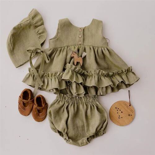 Cotton Linen Baby Girls Clothes Summer 3 Layers Cake Tutu Dr