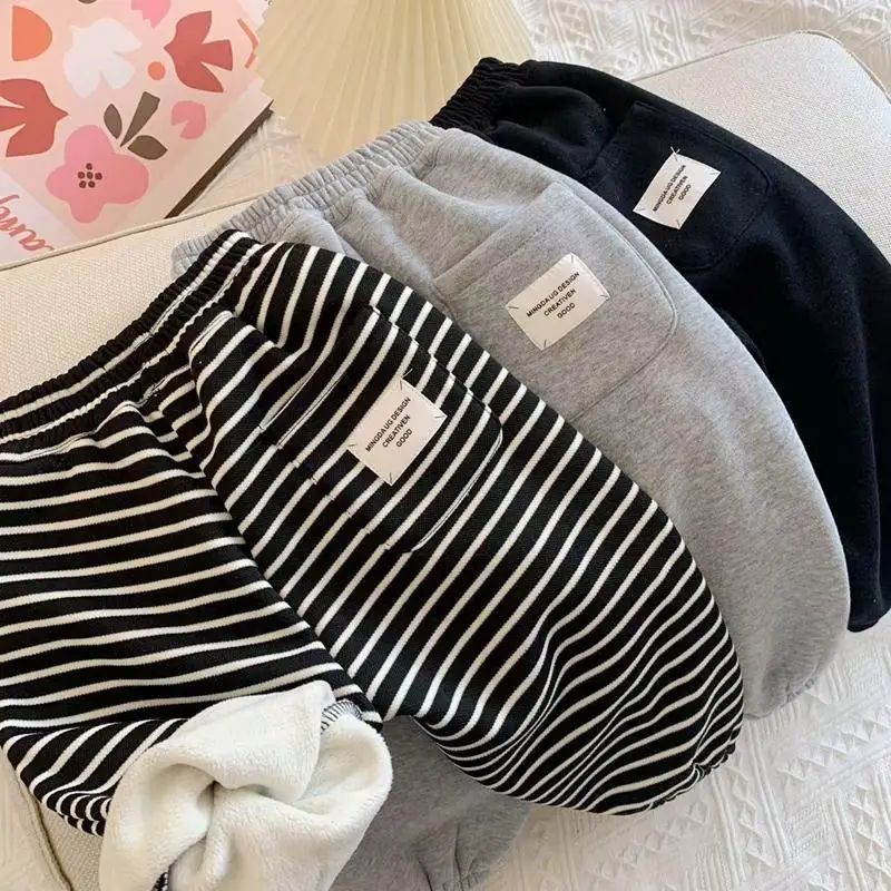 Autumn Winter Boys' and Girls' Sports Plush Pants New Editio