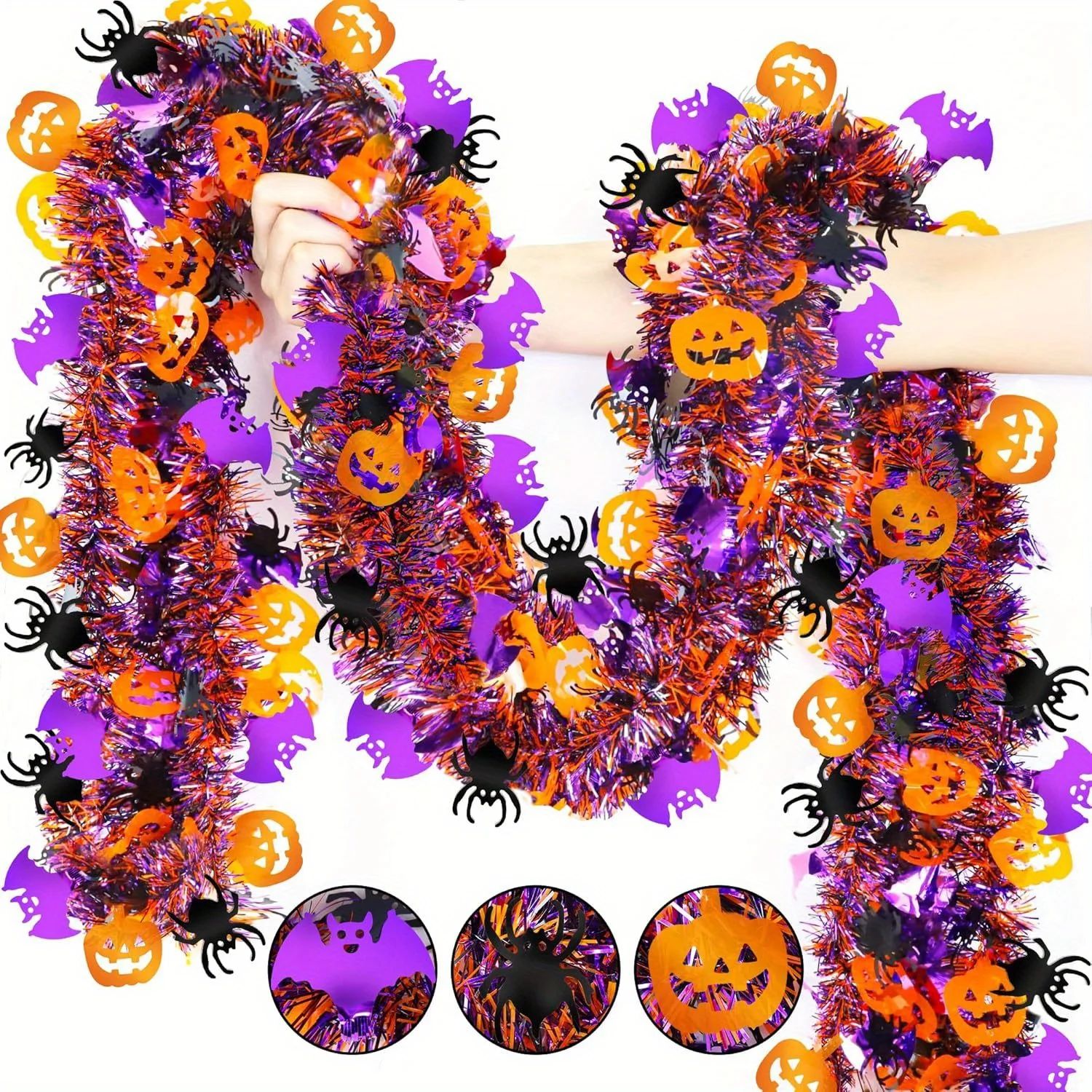 2m Halloween Tel Garland with Orange Pumpk, Black Spiders &