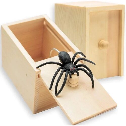 Spider Prank Box Pop Out Rubber Spider Handmade Wood Scare B