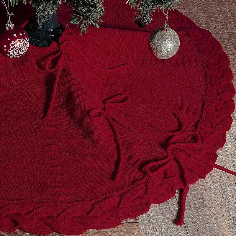 62cm Christmas Cable Knit Tree Skirt Solid Color Indoor Carp