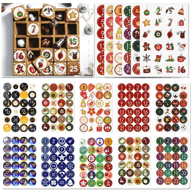 1/3/5Sheet Christmas Advent Calendar Stickers Xmas Countdown