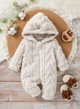 Baby Boys Winter Long Sleeve Soild Plush Hoodie ZipperJumpsu
