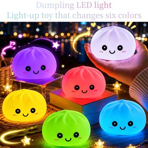 Healing silicone dumpling night light, pressable 6-color gra