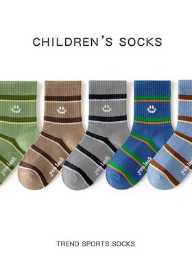 5 Pairs Cotton Solid Striped Kids Boys Half Socks Casual Swe