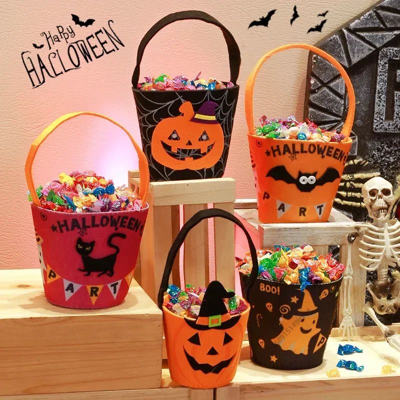Halloween Theme Candy Bucket Bag Portable Candy Basket Kids