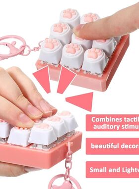 9Keys Cat Paw Keycap Fidget Keychain, LED Light Mechanical K