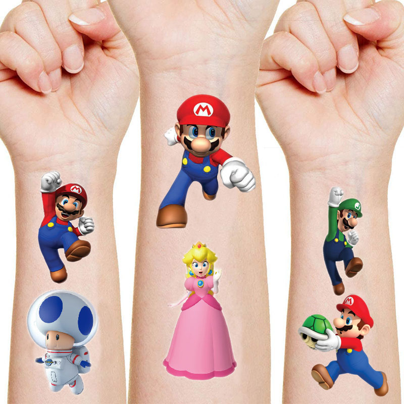 Super Mario Bros Cartoons Tattoo Stickers Luigi Yoshi Bowser