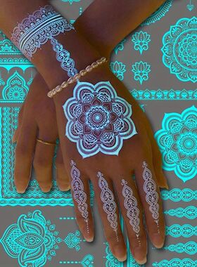 Blue Luminous Henna Tattoo Sticker Girls Tribal White Lace L