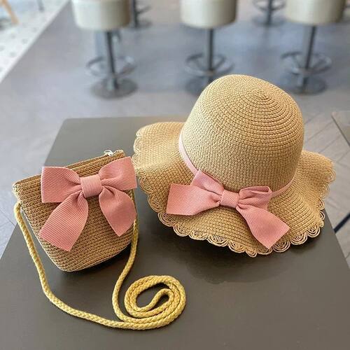 Kids Hat For Girls 2-7Y Straw Children's Sunshade Cap Bag Su