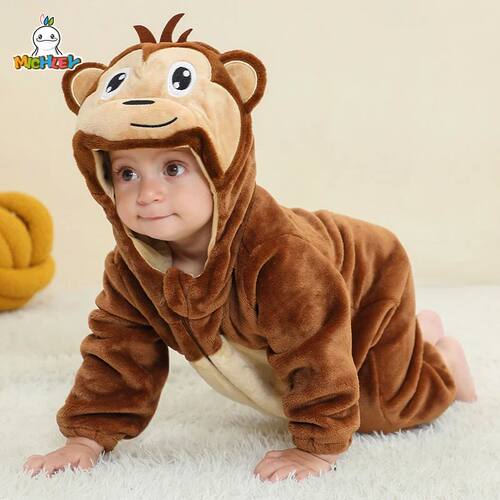 MICHLEY Carnaval Baby Cartoon Romper Winter Newborn Monkey H