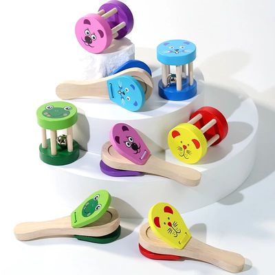 Kids Cartoon Wooden Castanets Bells Music Instruments Baby C
