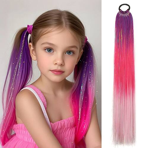 Purple Red Pink Tel Ponytail Extension with Elastic Hair Tie