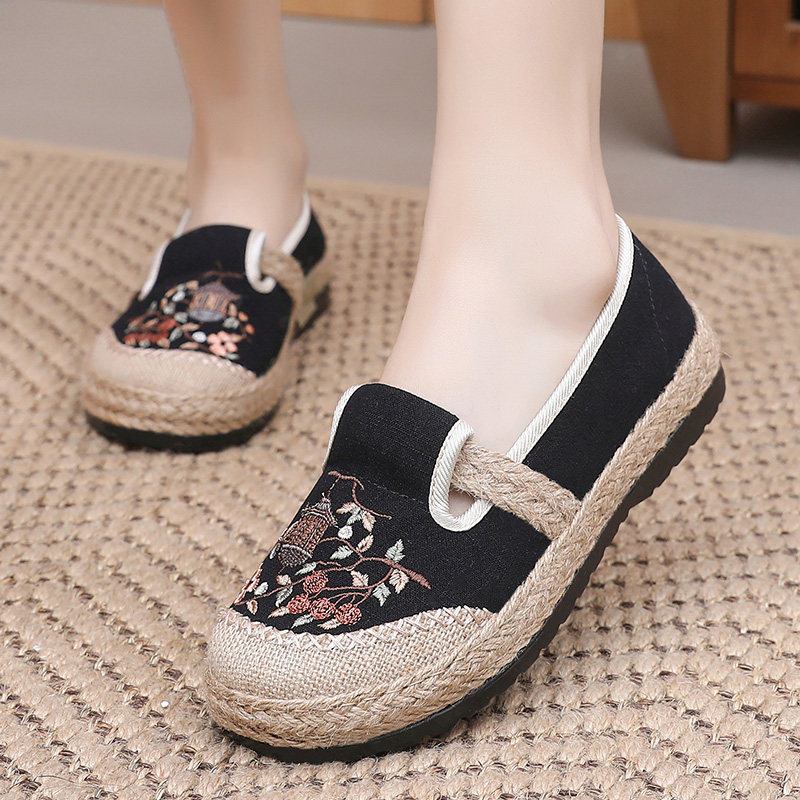 老北京布鞋女亚麻渔夫鞋民族风绣花鞋厚底软底舒适国风女鞋汉服鞋